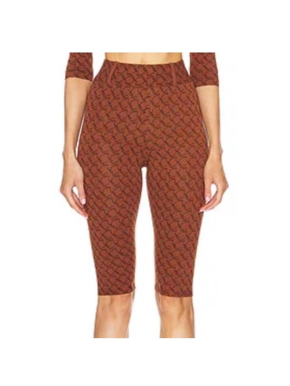 Miaou Harley Capri Pants Logo Print Brown Cropped Bicycle Shorts Sz XS NWT $129